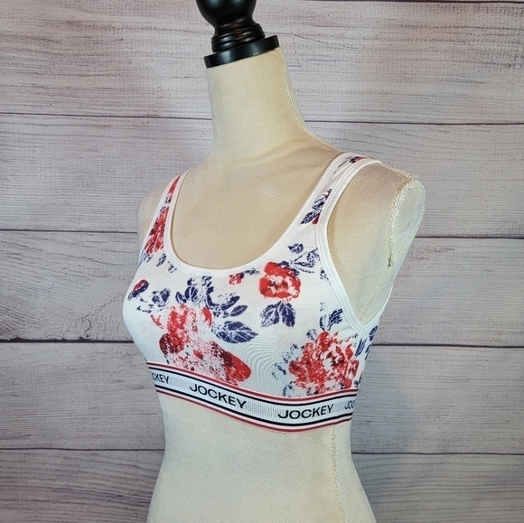 𝅺Jockey Floral Bralette No Padding Red White Blue Size Small - Picture 5 of 7